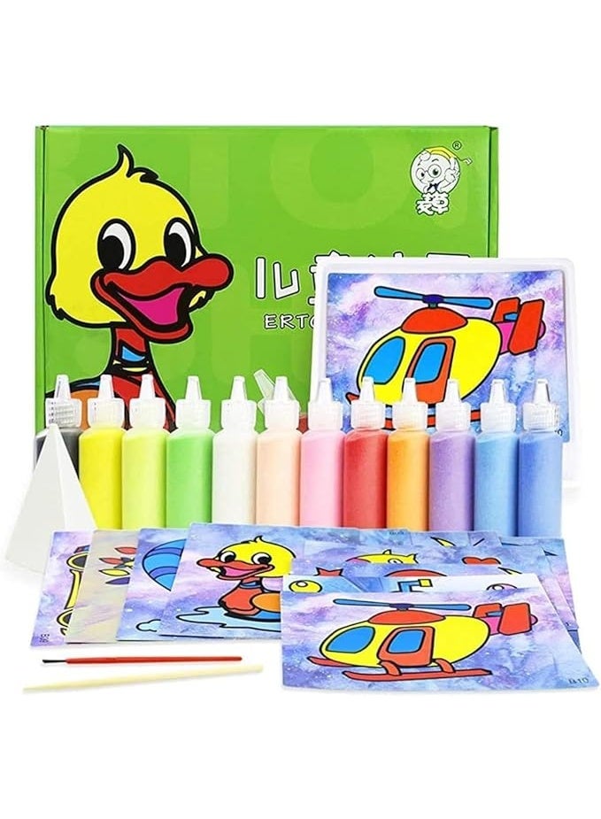 Wish مجموعة 12 قطعة من حرف الرسم بالرمل، أوراق بطاقات، رسم عشوائي، لعب الرمل للأطفال، مجموعات لوحات الرسم، ورق صور يدوي فقاعات، فن الرسم - Image 1